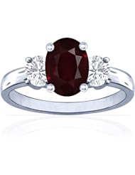 14K White Gold Oval Cut Ruby Three Stone Ring