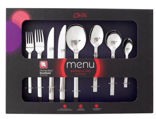 Menu from Richardson Sheffield UK Chili 44 Piece Boxed Flatware Set for 6 people