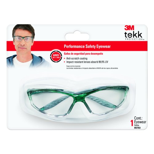 3M 90703-80025T Tekk Protection Sports-Inspired Safety Eyewear with Clear Lens and Green Frame