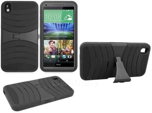 BLACK EXO STRETCH HEAVY DUTY DUAL LAYER CASE W/ KICKSTAND FOR HTC DESIRE 816 [In Casesity Retail Packaging]