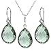 19.50 Ct Green Amethyst 16x12mm Pear Shape Silver Pendant Earrings Set 18