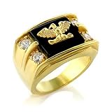 Mens CZ Rings - Gold Eagle Men's Genuine Semi-Precious Onyx Ring
