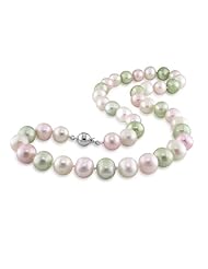 Sterling Silver Freshwater Multi-color Pearls Necklace (9-10mm), 18"