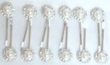 Set of Six Simulated Pearls Crystals on Silver Plated Hair Clips on Barrettes for Children Teens and Women
