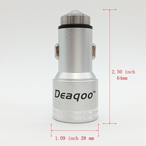 Deaqoo(TM) USB Car Charger,Aluminium Safety Hammer 2 Port Intelligent Output 3.1A Dual Port USB Car Adapter,Portable Travel Rapid Mini Bullet Charger for Apple And Samsung ,Android Devices (white)