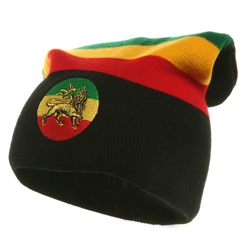 Embroidered Rasta Long Beanie - Lion Black W28S17C