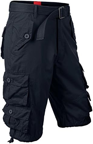 URBANCREWS Mens Hipster Hip Hop 9 Pockets Cargo Shorts NAVY 36" WAIST