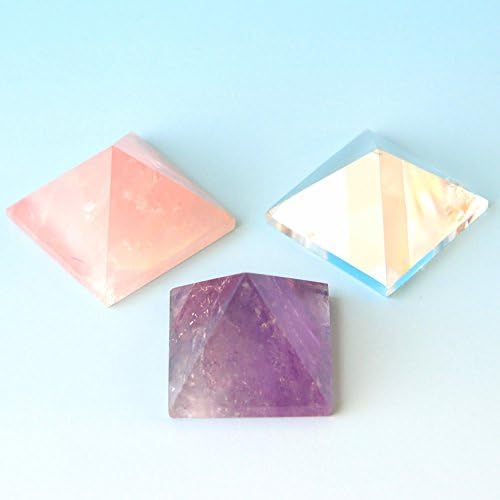 3 Pcs 1-1 1/4" Rose Quartz,Purple Amethyst, Clean Crystal Pyramid, by JIC Gem