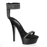 6 Inch Sexy Formal Shoe Everning Wear High Heel Platform Sandal Ankle Band Black Nubuck Rhinestones