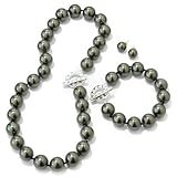 Sterling Silver Simulated Pearl & CZ Necklace / Bracelet / Earrings Set