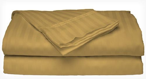 Twin Size 400 Thread Count 100% Cotton Sateen Dobby Stripe Sheet Set -Gold