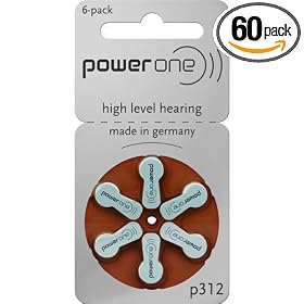Power One Size 312 Zinc Air Hearing Aid Batteries (60 batteries)