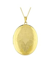 14K Gold over Sterling Silver Oval Shaped Locket w/ swirls Necklace