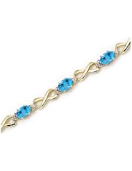 14K Yellow Gold Oval Blue Topaz and Diamond Bracelet