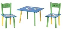 KIDS Room Furniture: Children's Kids Solid Colourful Wooden Table and Two Seating Chairs Set for Boys and Girls