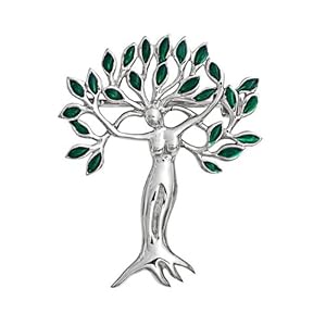 Bling Jewelry Emerald Color Leaves Tree of Life Goddess Brooch Pin 925 Sterling