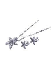 Nickel Free Sterling Silver Pendant & Earring Sets Flower CZ Matching Set