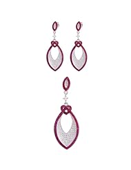 925 Silver Rhodium Finish Micro Pave CZ Heart Knot Earrings & Pendant Set