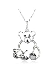 BEAR PENDANT WITH WHITE CZ & PINK ENAMEL PAW-18"