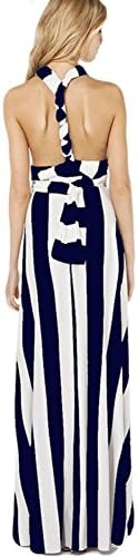 Maykool Women's Dark Blue Stripe Versatile Maxi Dress Size L