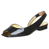 daniblack Women's Anna Peep Toe Flat,Black,8.5 M