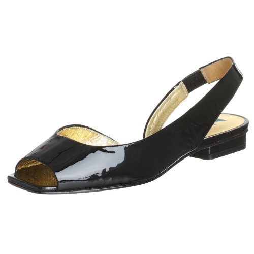 daniblack Women's Anna Peep Toe Flat,Black,8.5 M