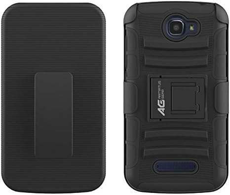 Alcatel One Touch Fierce 2 / Alcatel Pop Icon Case - Armatus Gear (TM) Tactical Hybrid Armor Case 2-in-1 Dual Layer Protector with Kickstand and Holster Combo For Alcatel One Touch Fierce 2 / 7040T (T-Mobile/MetroPCS) / POP ICON A564C (Straight Talk/TracFone) - Black