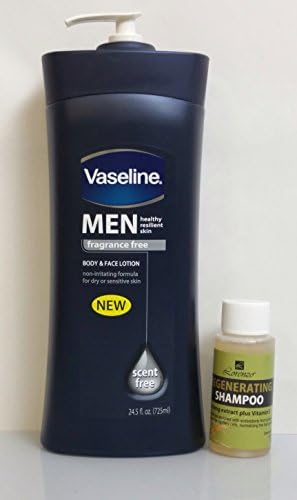 Vasline Men Healthy Resilient Skin Fragrance Free Body &amp; Face Lotion 24.5oz (725ml) w/ 1pc Lorenzo Regenerating Shampoo 2oz
