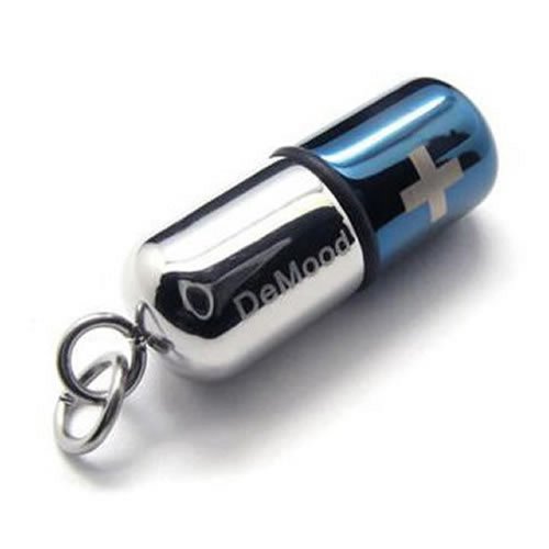 KONOV Stainless Steel Pill Cross Mens Womens Necklace Pendant Blue Silver 24 inch Chain