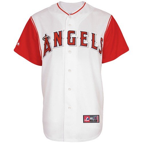 MLB Los Angeles Angels Adult Short Sleeve 6 Button Synthetic Replica Jersey (White/Scarlet, X-Large)