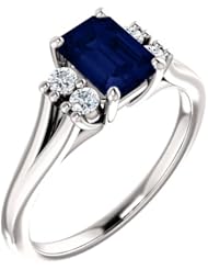 Platinum 7.00x5.00mm Emerald Cut Chatham Created Sapphire and Diamond Ring -- LIFETIME WARRANTY