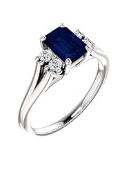 18K White Gold 7.00x5.00mm Emerald Cut Sapphire and Diamond Ring -- LIFETIME WARRANTY