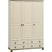 Wardrobe with 3-Doors/ 4-Drawers and Bun Turned Feet, Cream