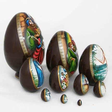 10-pc Nesting Wooden Hand Painted Nativity Egg