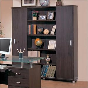 Contemporary Home Office Sliding Doors Shelf Bookcase