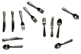 Besteck 12 tlg. Messer Gabel Löffel Set Küche Miniatur für Puppenstube Puppenhaus Maßstab 1:12