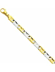 Genuine 14K Yellow Gold Two-Tone 10.2Mm Polished Fancy Link Bracelet 8.5 Inches 100% Satisfaction Guaranteed.