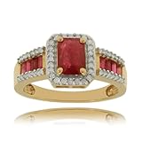 Red Ruby Ring in Yellow Gold w/ Diamond Studded Band