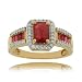 Red Ruby Ring in Yellow Gold w/ Diamond Studded Band