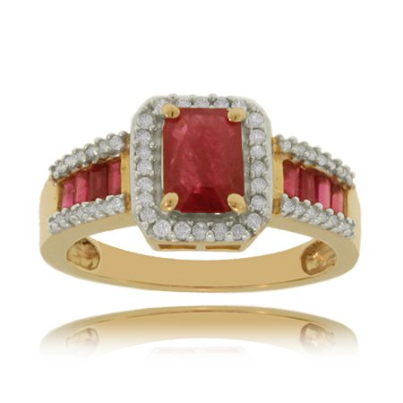 Red Ruby Ring in Yellow Gold w/ Diamond Studded Band