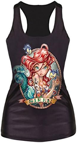 Toyslands Mermaid Tattoo Printing Black T-shirts All-match Sleeveless T-shirt Tank