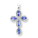 14k White Gold Dia & Tanzanite Cross Pendant