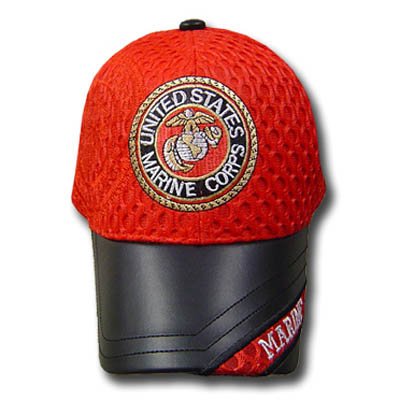 UNITED STATES MARINE CORPS SEAL SHIELD RED CAP HAT ADJ