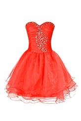 A-line Cocktail Above the Knee Short Sleeveless Tulle Sweetheart Beaded Lace-Up Bridesmaid Dress/Prom Dress/Wedding Party Dress 