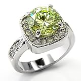 Apple Yellow Round Solitaire Pave Sides CZ Ring