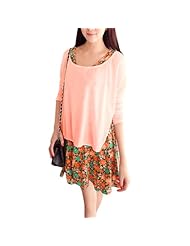 A-line Round Neck Long Sleeves Sleeveless Cotton/Polyester Draped Stretchy Floral Print  Shirt  Dress