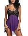 Avidlove Women Sexy Babydoll Lingerie Set Sheer Lace Chemise Sleepwear Violet XXL