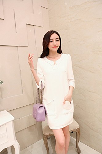 長袖ワンピース ポケット付き ラウンドネック モノトーン エレガント フェミニン ドレス レディースファンション 秋物 ma029