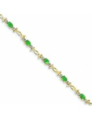 1.8 Carat 14K Gold Diamond and Emerald Oval Bracelet