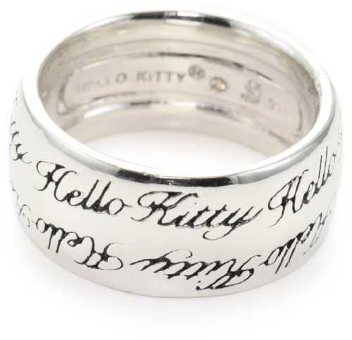 Hello Kitty “Engraved” White Sapphire and Diamond Ring, Size 7
